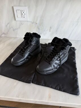 Giuseppe Zanotti Black Leather High-Top Sneakers with Shearling Collar